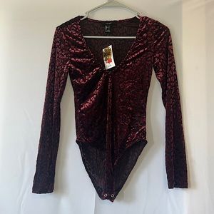 Maroon Cheetah Print Long-Sleeve Bodysuit
